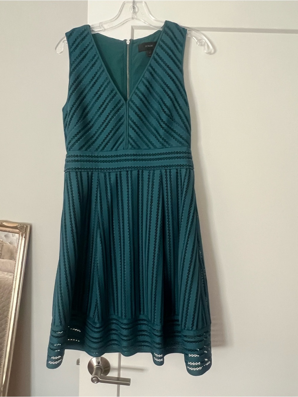 J. Crew Teal Lace-Trim Fit-and-Flare Dress